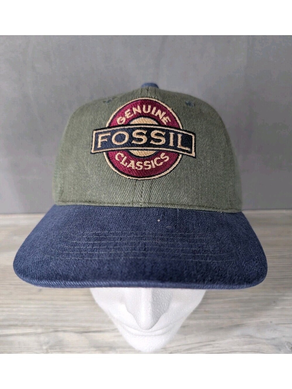 Fossil Men OSFA Olive Navy Vintage Snapback Embroidered Logo Cotton Baseball Hat